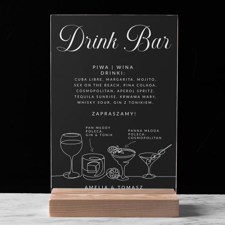 Statuetka plexi MENU DRINKW NA WESELE