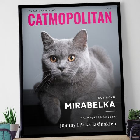 Plakat ze zdjciem MAGAZYN CATMOPOLITAN prezent dla kociarzy plakat z kotem prezent dla kociary