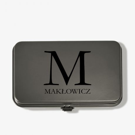 Personalizowana skrzynka metalowa ciemnozielona MONOGRAM prezent dla faceta skrzynka narzdziowa