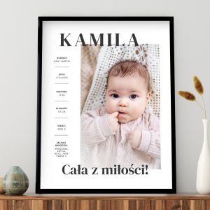 Plakat personalizowany METRYCZKA DLA DZIECKA prezent na narodziny dziecka prezent dla modych rodzicw