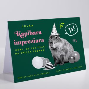 mieszna kartka na 18 urodziny KAPIBARA kartka na 18 upominek na 18 urodziny mieszny prezent na 18